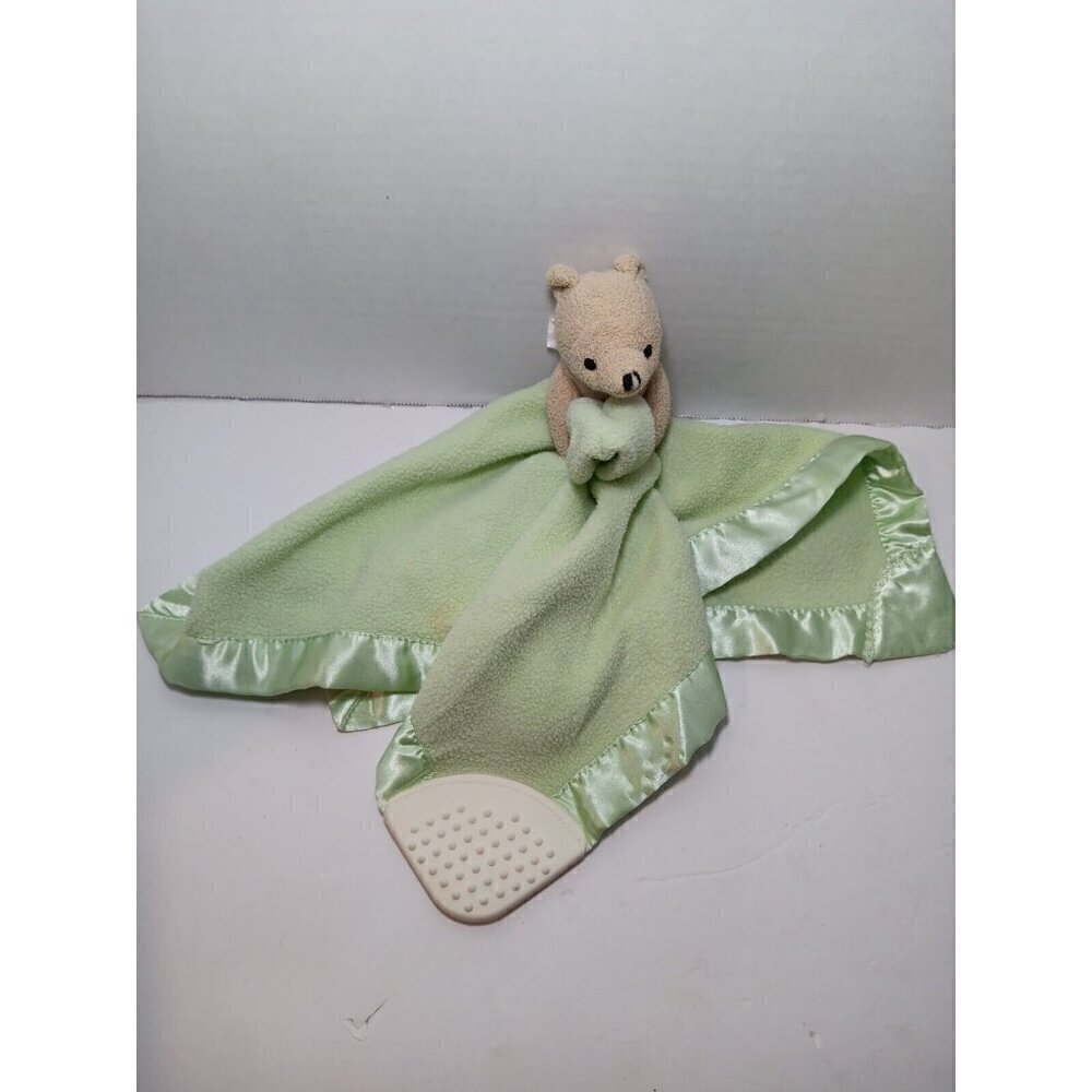 Classic Pooh Disney Green Satin Trim Teether Rattle Lovey Security Blanket